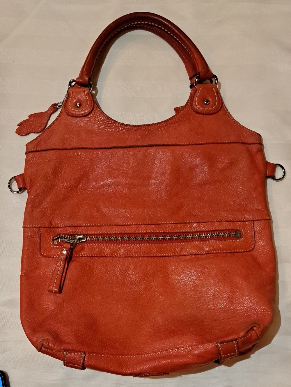 Roots Orange Leather Shoulder Tote